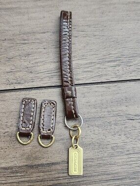COACH Brown Patent Leather Zipper Pulls with Gold Tone Tag. 3 Zipper Pulls